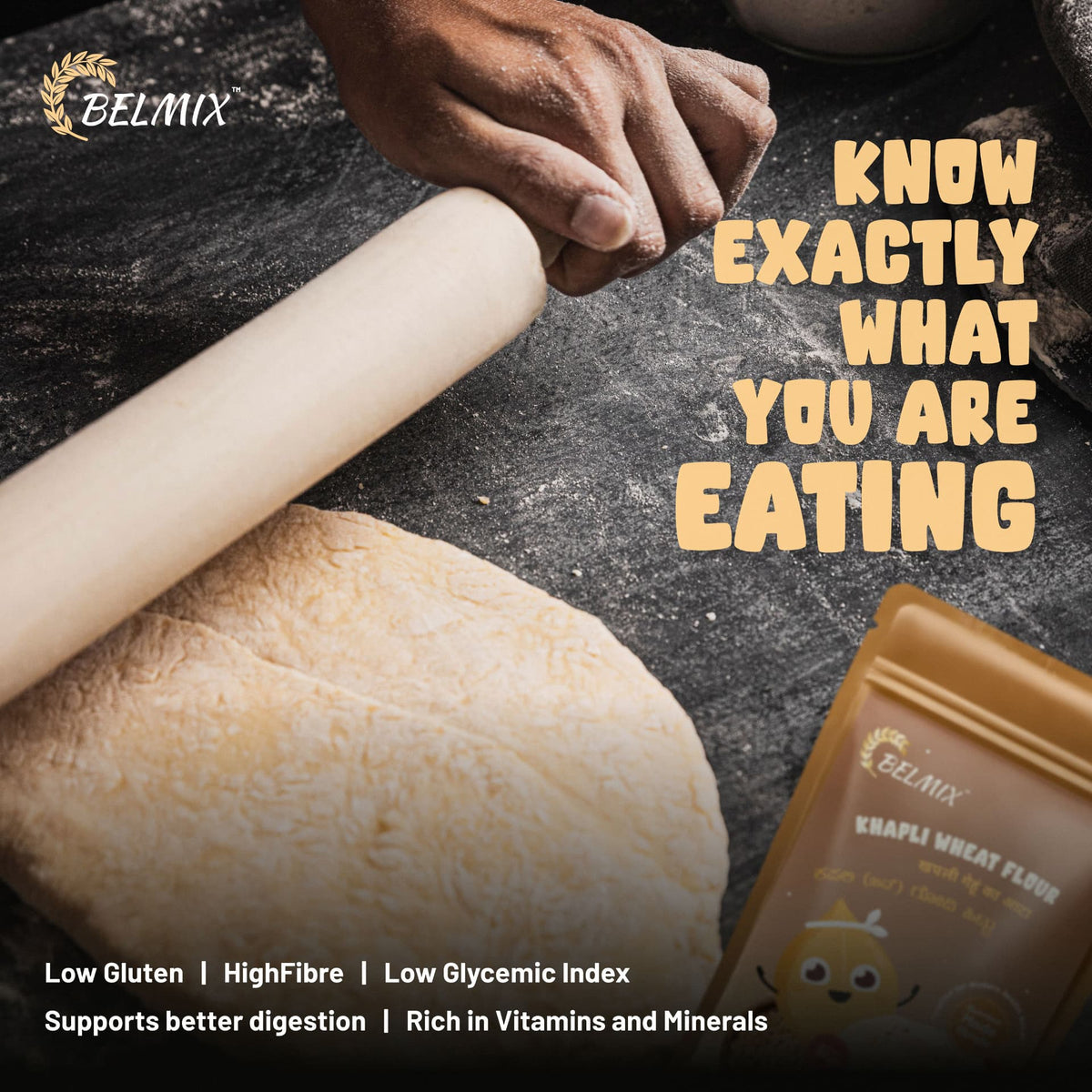 Belmix Khapli Wheat Flour — rolling pin lifestyle
