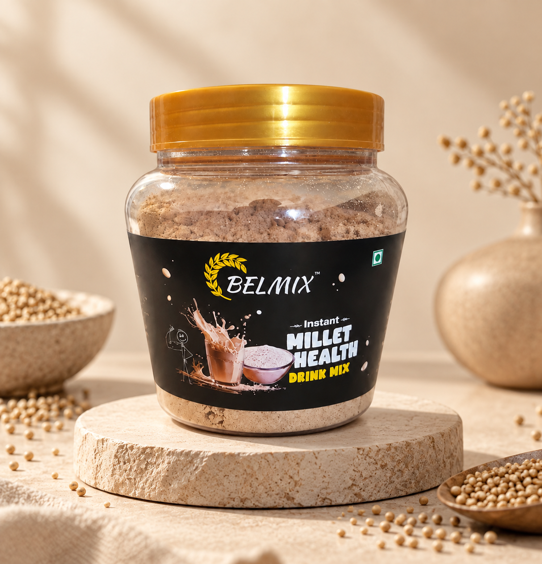 Belmix Instant Millet Health Drink Mix — minimal jar product photo