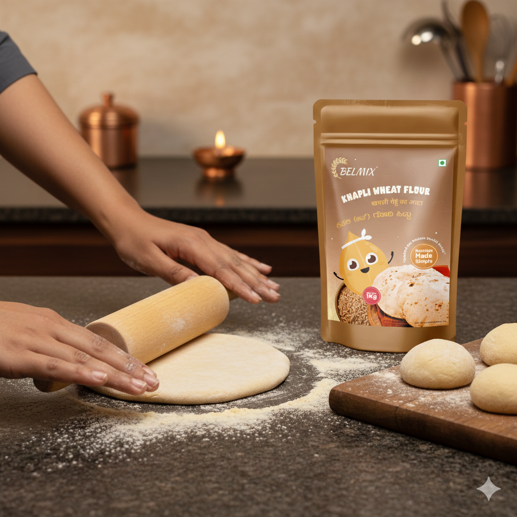 Belmix Khapli Wheat Flour — rolling dough lifestyle